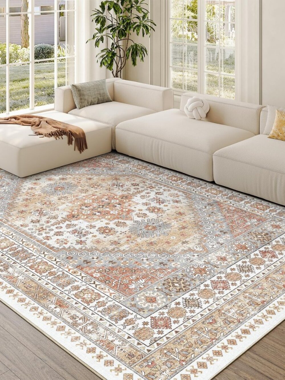 5x8 Area Rugs for Living Room,Large Washable Rug,Orange